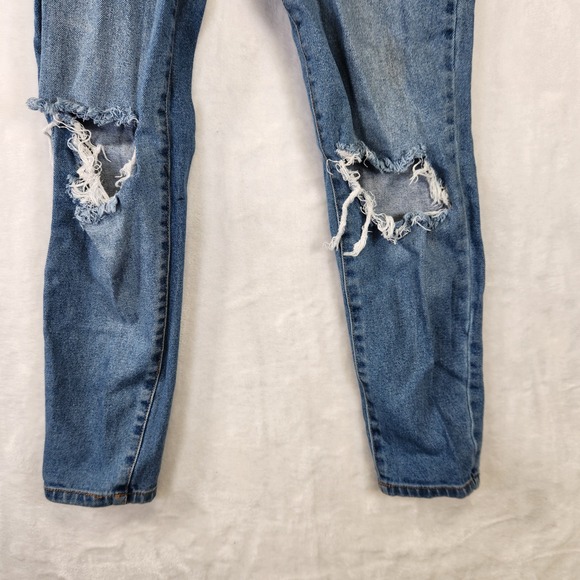 NO BOUNDARIES Womens High Rise Skinny Jeans‎ Blue Distressed Ripped Size 7 - Picture 3 of 7